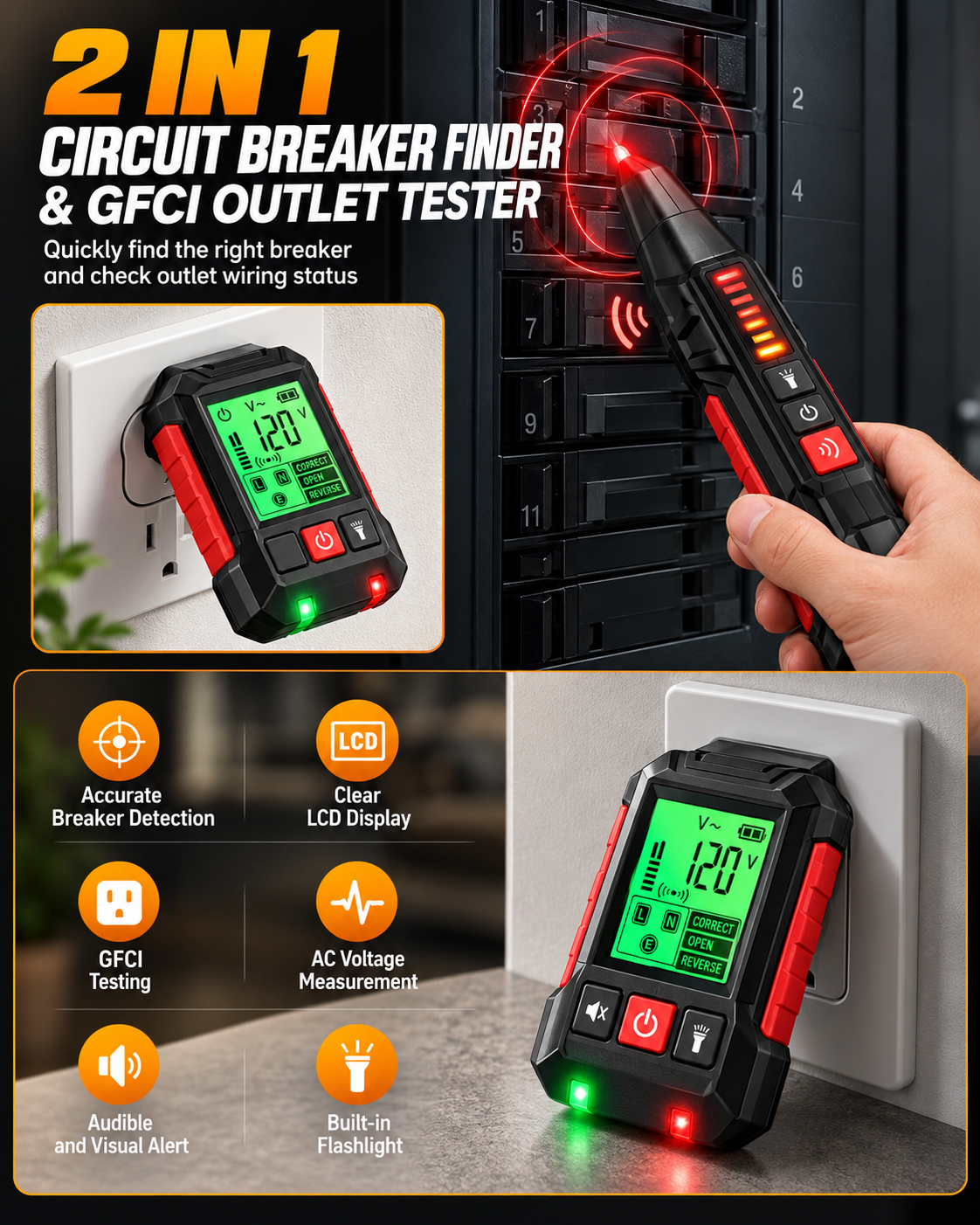 Circuit Breaker Finder Kit with LCD Display & Voltage Tester