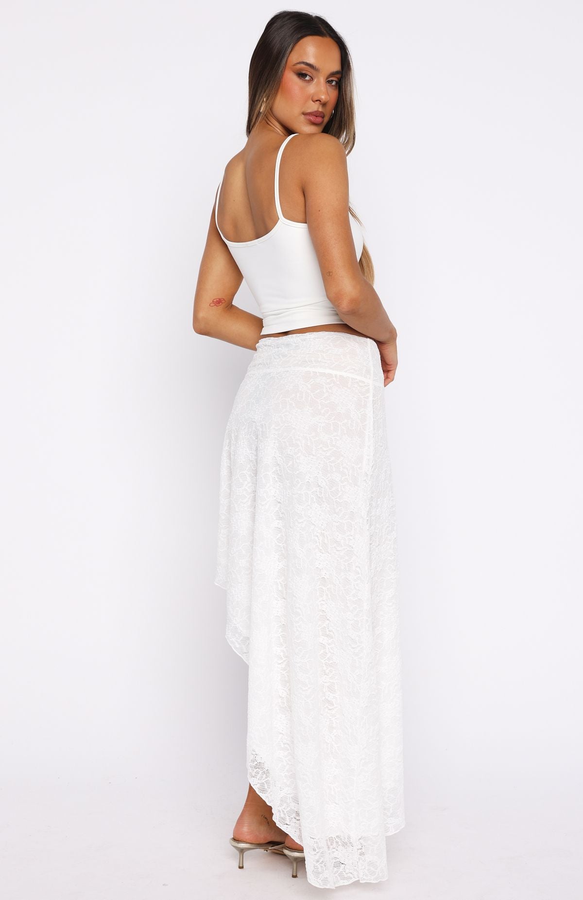 Dancing On My Own Lace Midi Skirt White