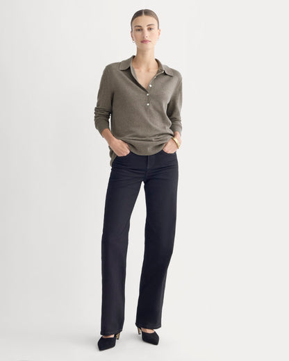 Oversized Polo Sweater in Cotton Merino | Heather Ash Taupe