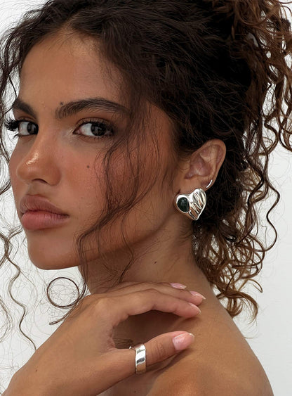 Citrah Heart Stud Earrings Silver