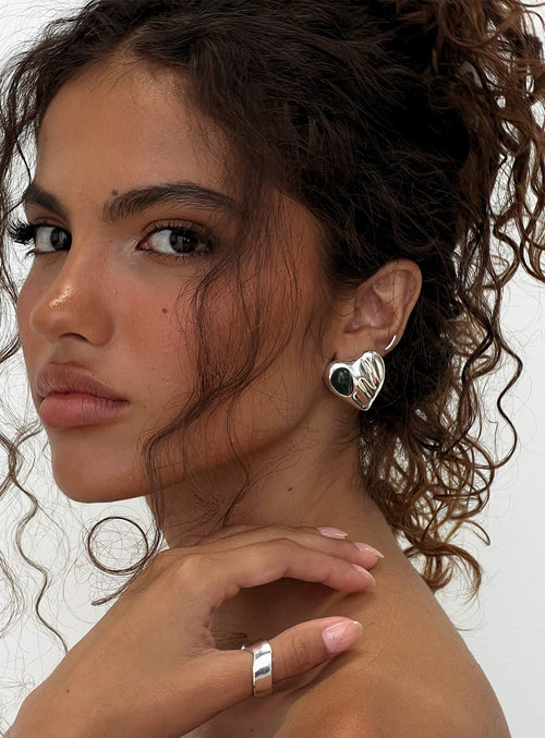 Citrah Heart Stud Earrings Silver
