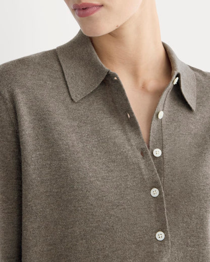Oversized Polo Sweater in Cotton Merino | Heather Ash Taupe