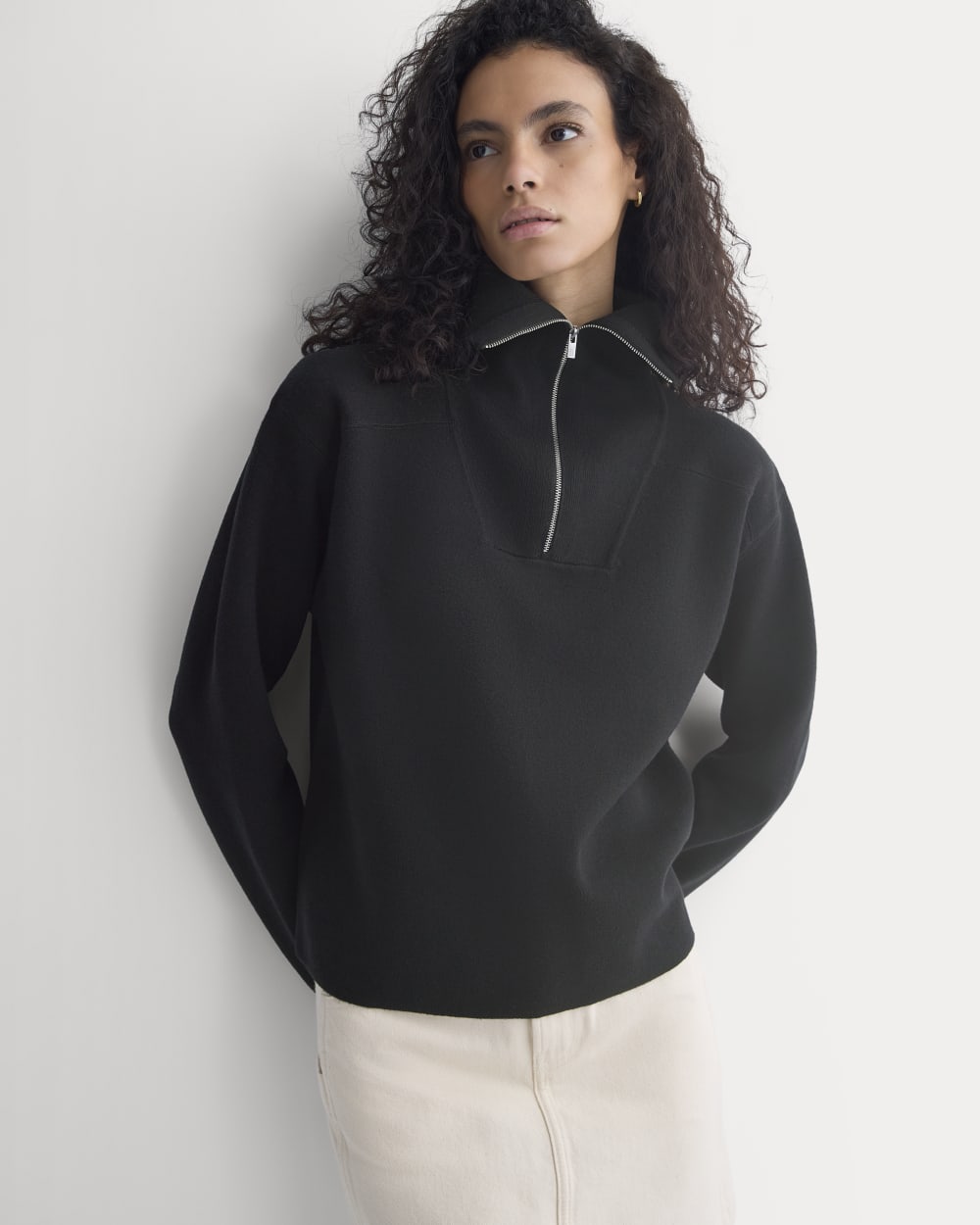 Double Knit Half-Zip in Cotton Merino | Black