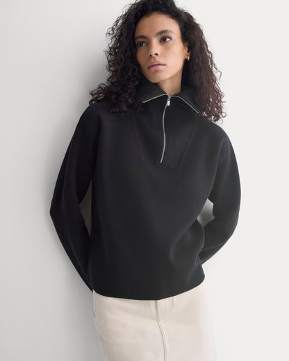 Double Knit Half-Zip in Cotton Merino | Black