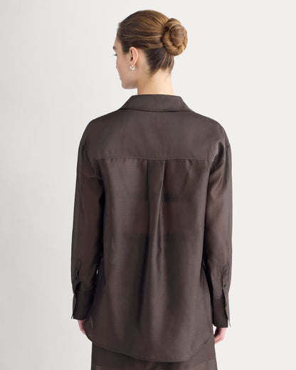 Oversized Shirt in Cotton-Silk Organza | Dark Chocolate