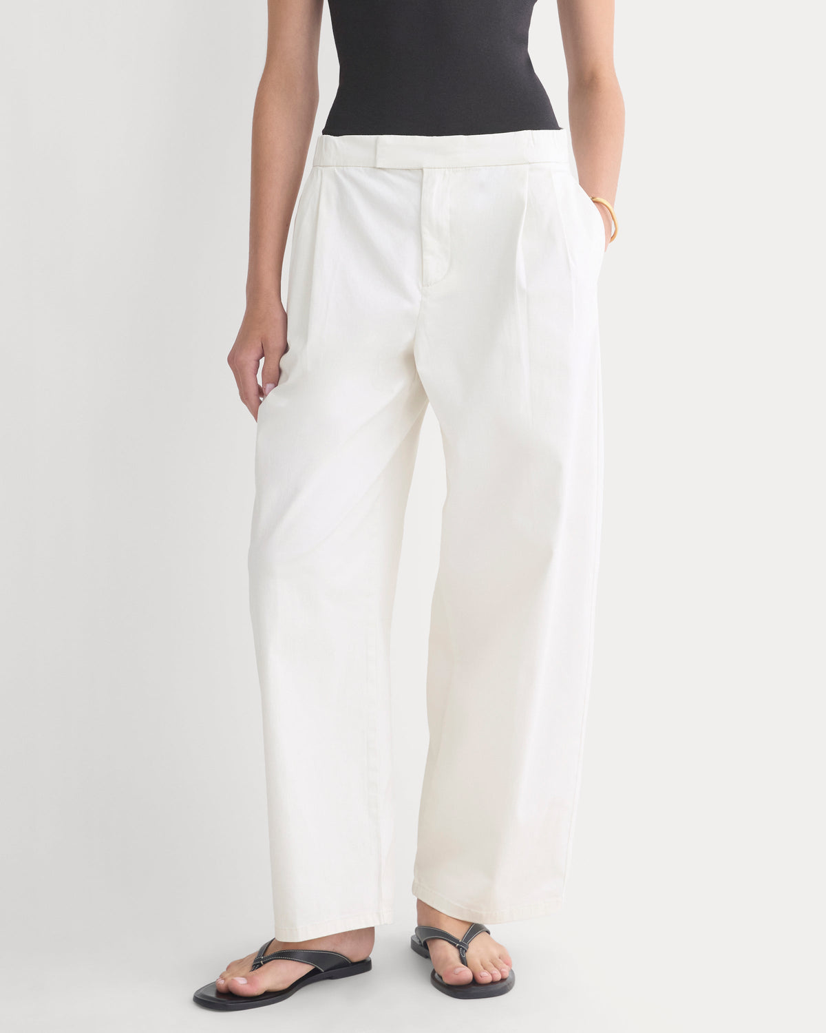 Barrel-Leg Pant in Organic Cotton Sateen | Bone