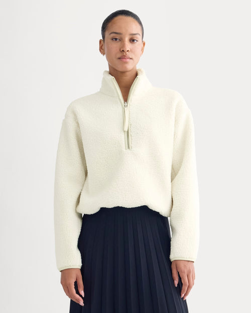 Reversible Teddy Half-Zip Pullover | Bone/Birch