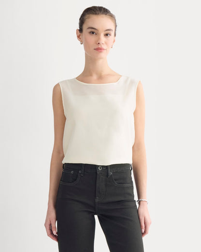 Sleeveless Top in Cotton-Silk Organza | Parchment