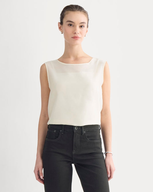 Sleeveless Top in Cotton-Silk Organza | Parchment