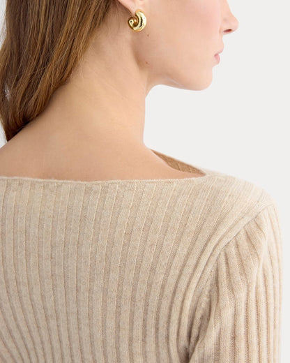 Cashmere Ribbed Boat-Neck Sweater | Heather Light Camel