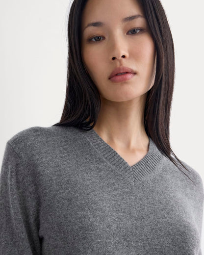 Cashmere Cropped High-V Sweater | Heather Charcoal