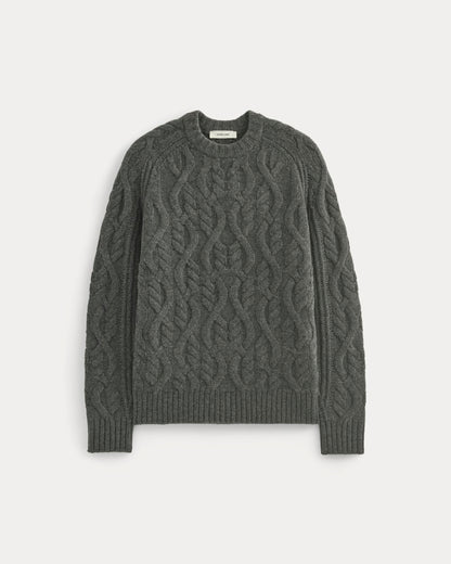 Cable Knit Crew in Luxe Merino | Heathered Soot