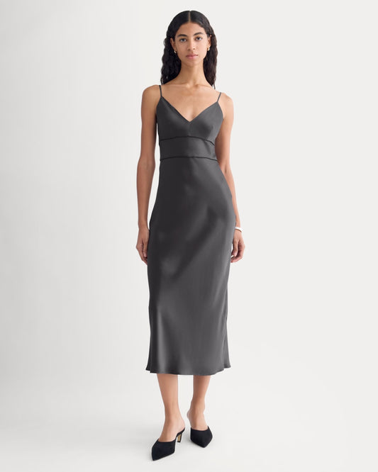 Bias Cut Slip Dress in Silk Charmeuse | Graphite