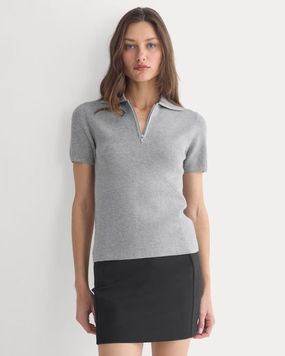 Knit Quarter-Zip Polo | Light Heathered Grey