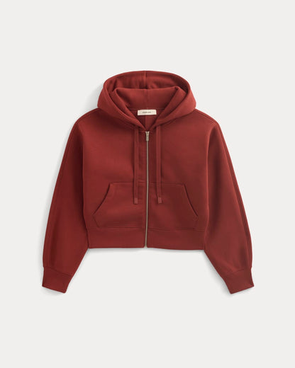 Luxe Fleece Full-Zip Cropped Hoodie | Merlot