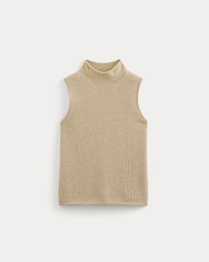 Cashmere Funnel-Neck Tank | Heather Light Camel