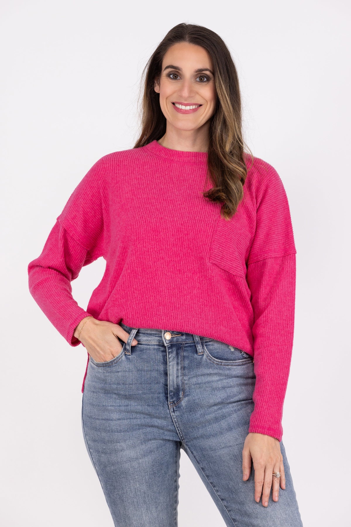 My Sweetie Women's Flattering Ribbed Hacci Knit Sweater