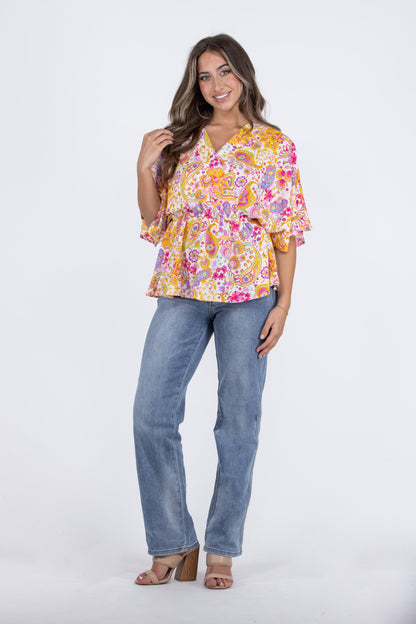 Making Dreams Come True Women's Paisley Dolman Sleeve Top