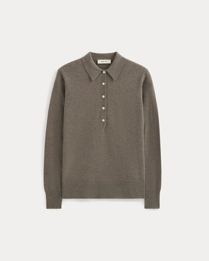 Oversized Polo Sweater in Cotton Merino | Heather Ash Taupe