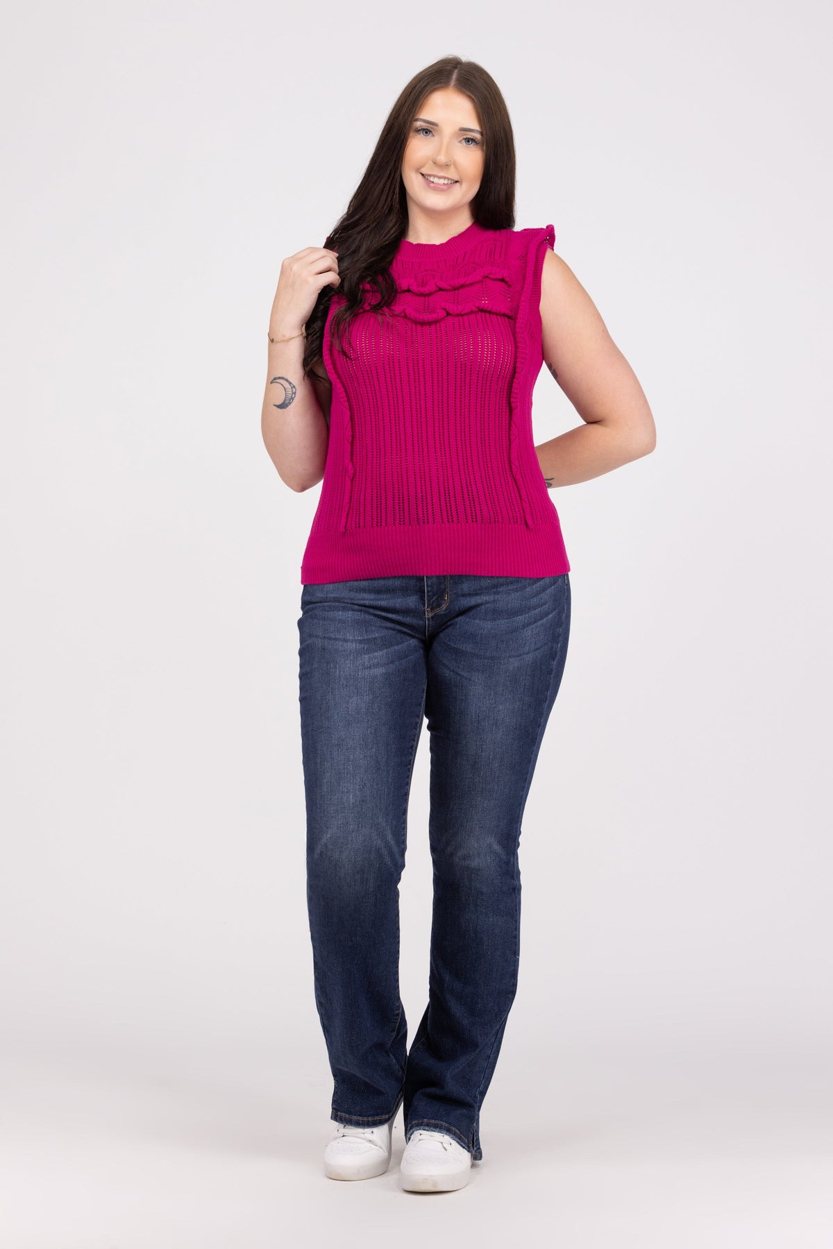 Ruffled Minds Women's Mock Neck Cap Sleeve Sweater Tank