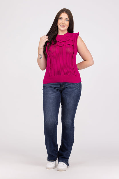 Ruffled Minds Women's Mock Neck Cap Sleeve Sweater Tank