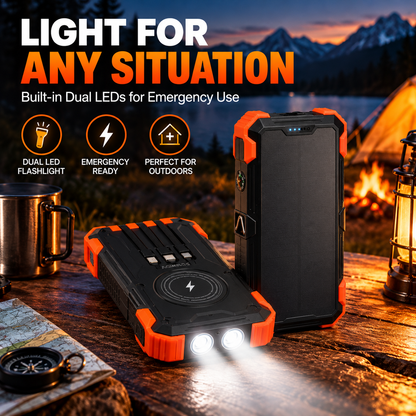 42800mAh Solar Power Bank with Wireless Charging & Built In Cables