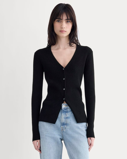 Cashmere Ribbed V-Neck Cardigan | Black