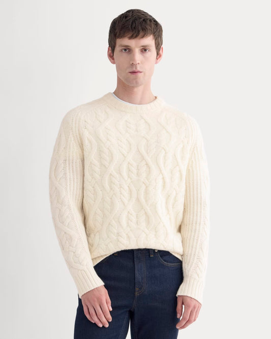Cable Knit Crew in Luxe Merino | Bone