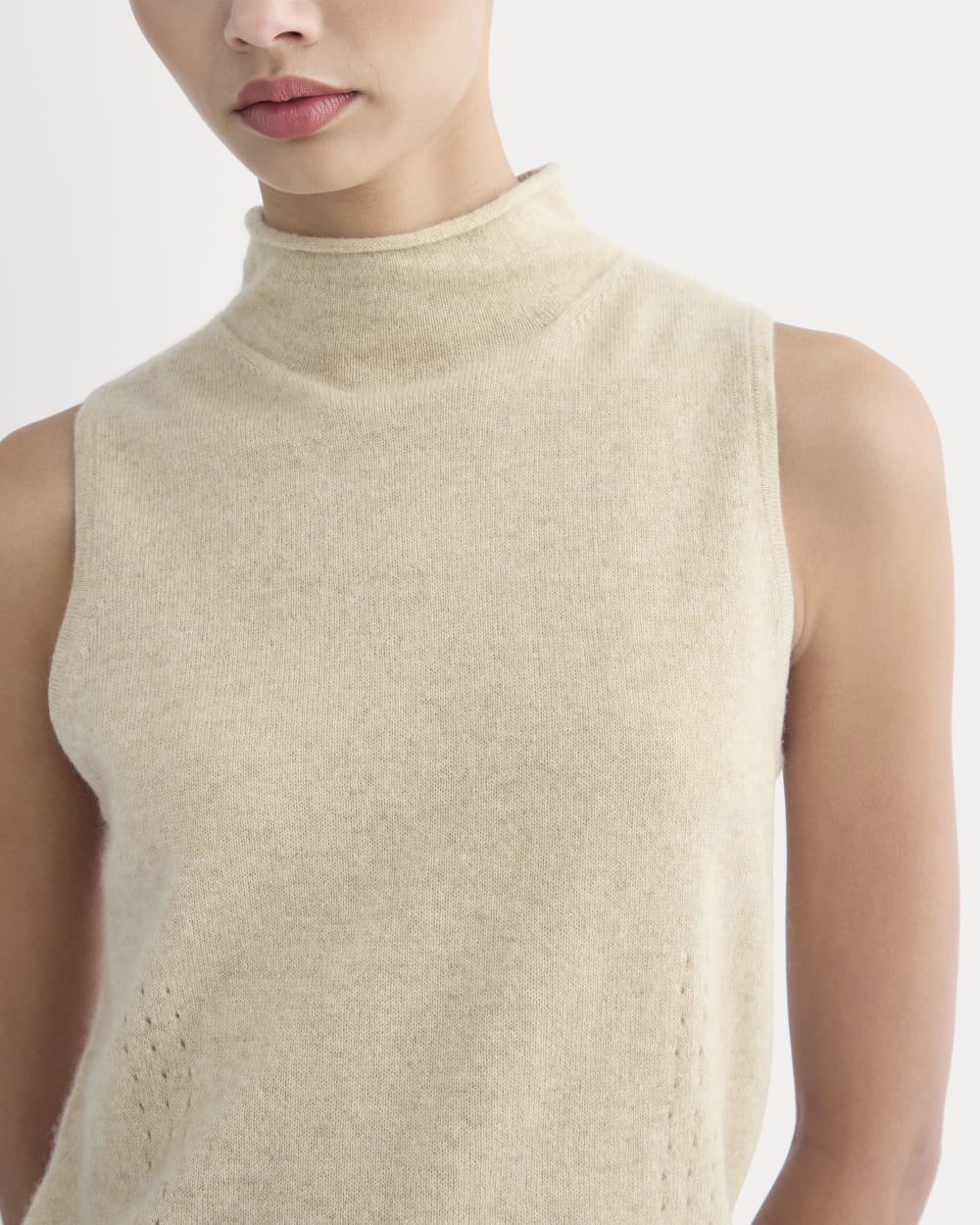 Cashmere Funnel-Neck Tank | Heather Light Camel
