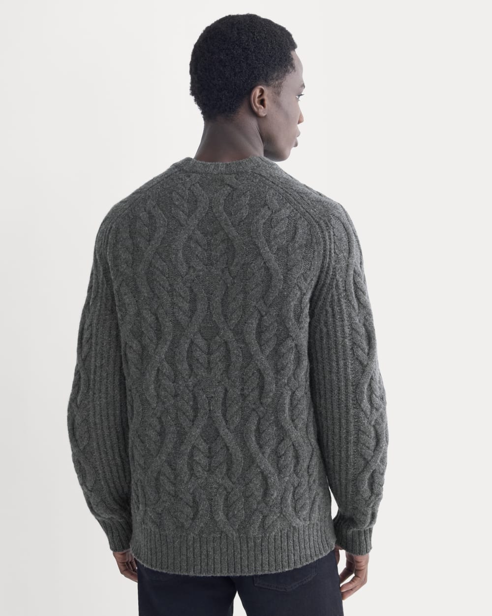 Cable Knit Crew in Luxe Merino | Heathered Soot