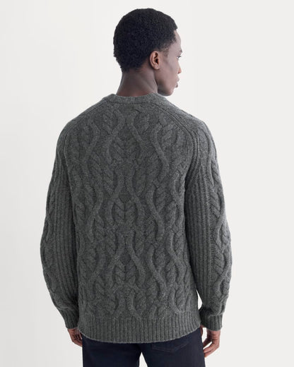 Cable Knit Crew in Luxe Merino | Heathered Soot