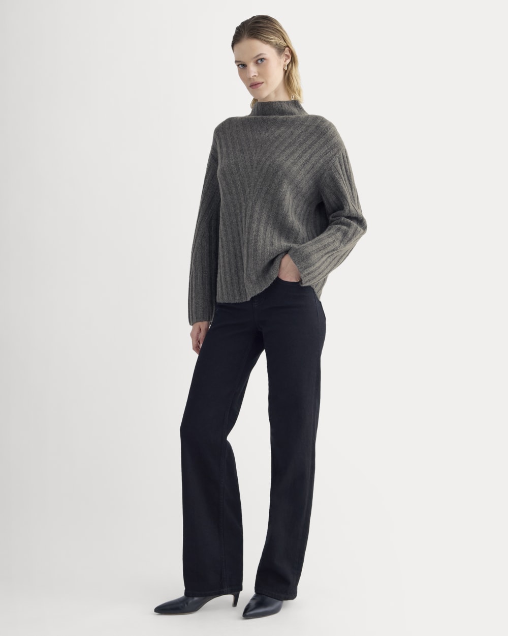 Funnel-Neck Sweater in Wool Cashmere | Heather Charcoal