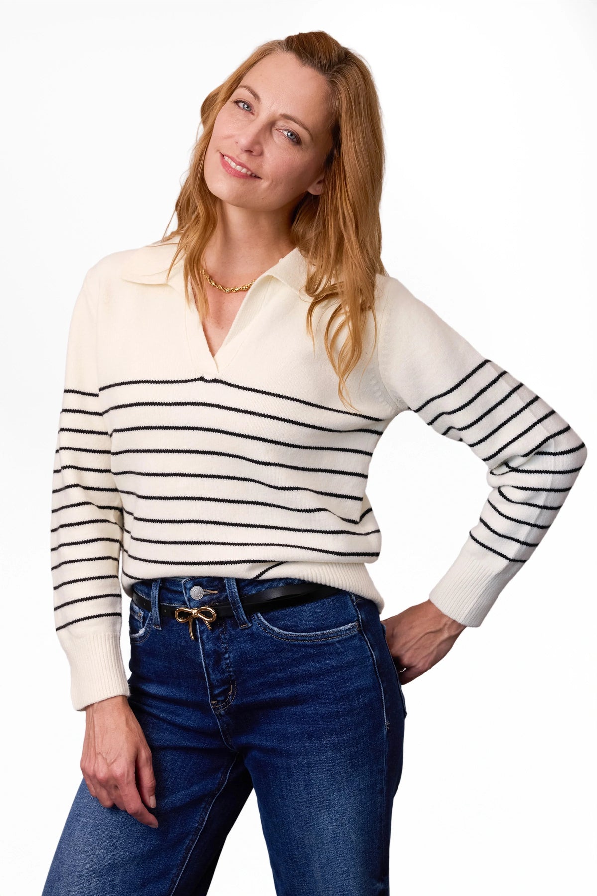 ALB Custom Women's Striped Collared Sweater