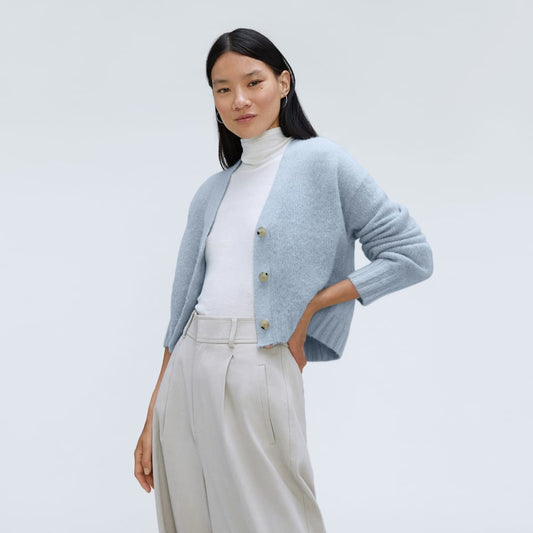 The Alpaca V-Neck Cropped Cardigan | Mist
