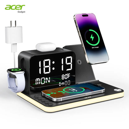 7 in 1 Wireless Charging Station | Fast Charger with Night Light & Clock