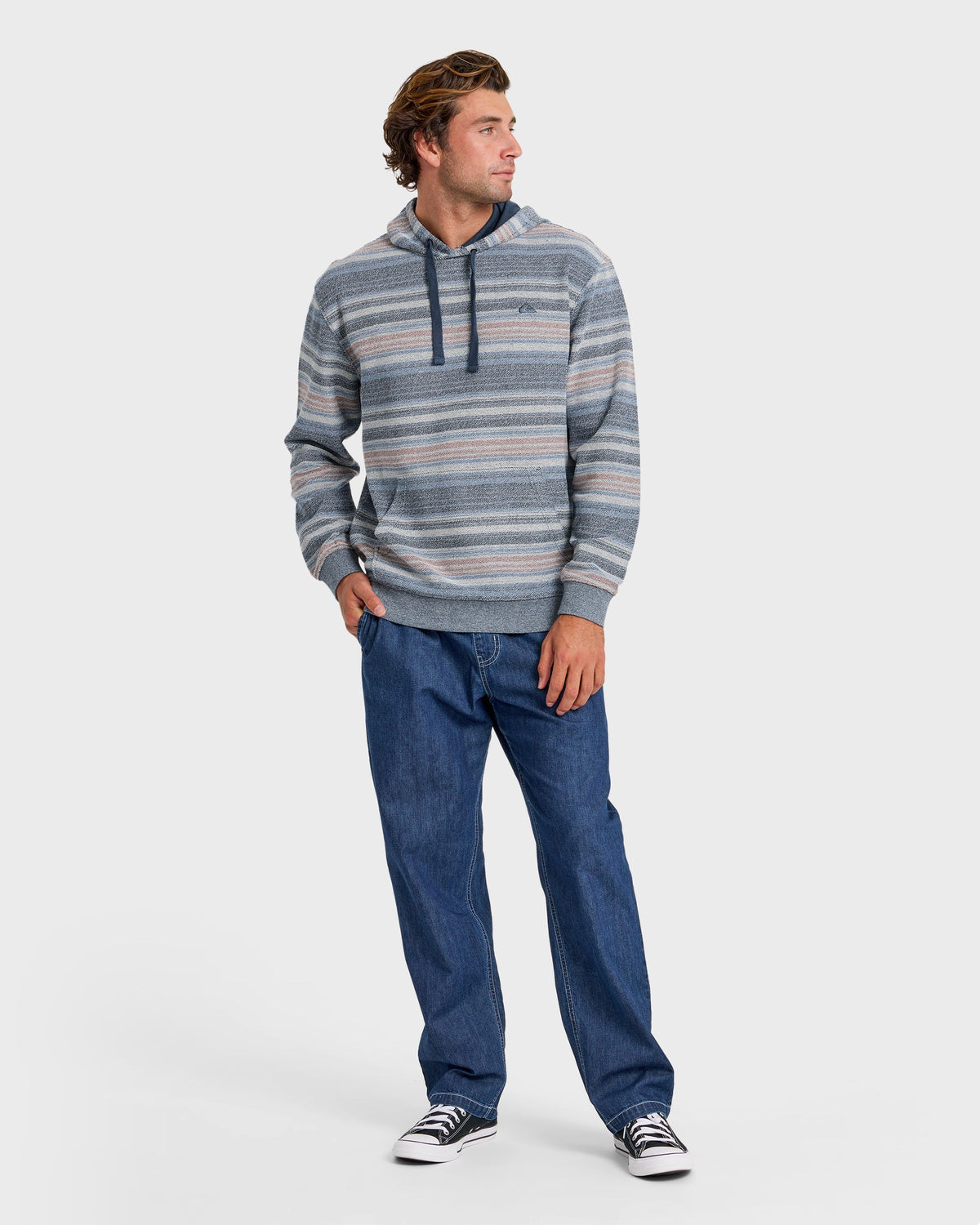 Great Otway Yarn-Dyed Stripe Pullover Hoodie - Dark Denim