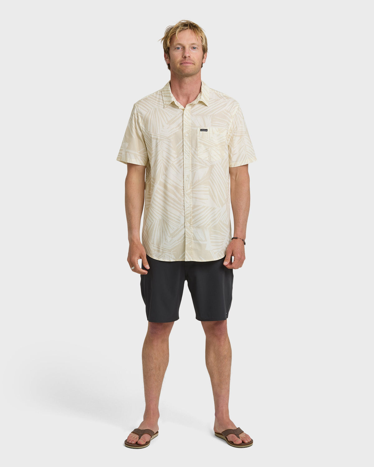 Aruba Palm Classic Stretch Short Sleeve Shirt - Snow White