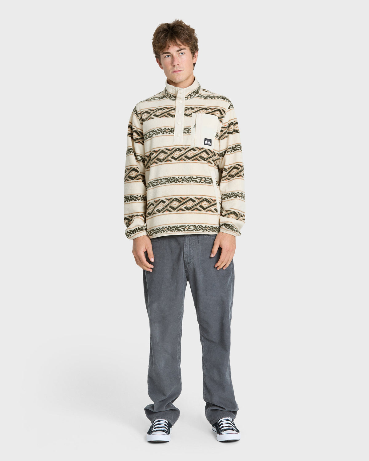 Alpine Button Mock Neck Sweatshirt - Bone White