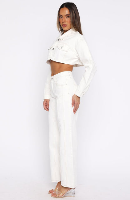 Did You Miss Me Mid Rise Straight Leg Jeans Off White