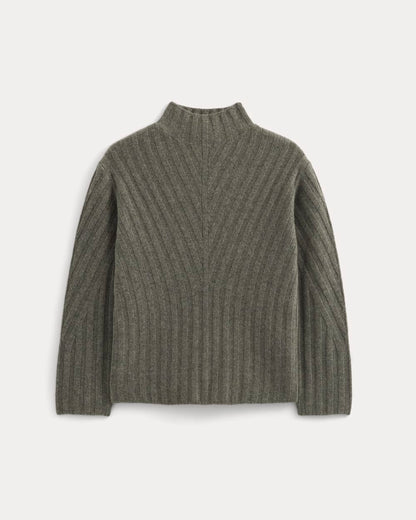 Funnel-Neck Sweater in Wool Cashmere | Heather Charcoal