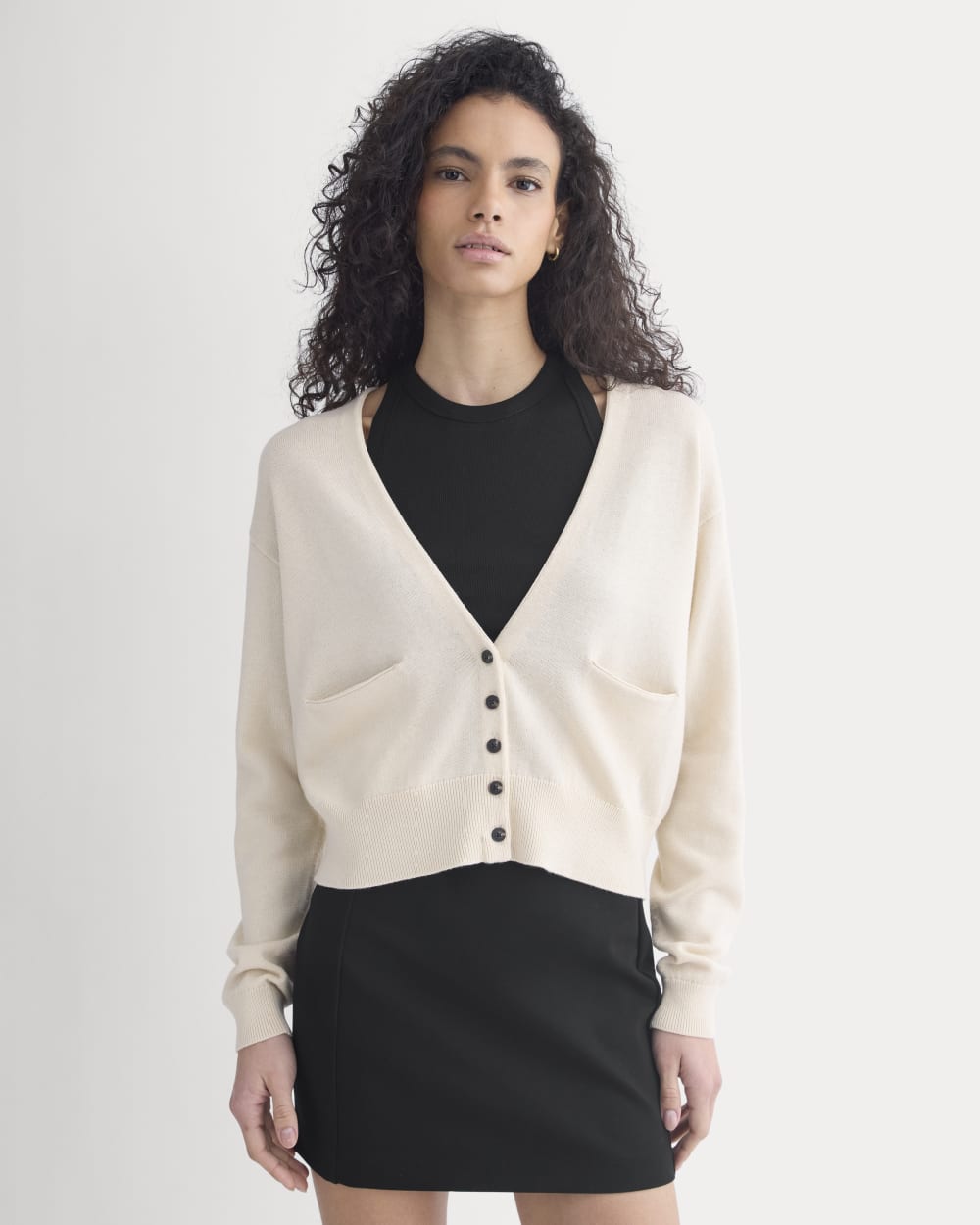 Deep V-Neck Cardigan in Cotton Merino | Canvas