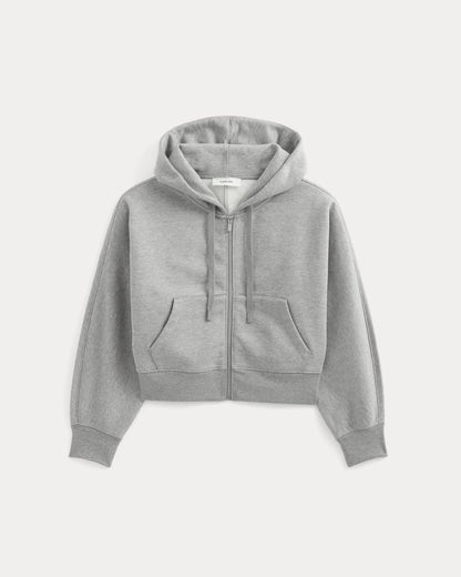 Luxe Fleece Full-Zip Cropped Hoodie | Vintage Heather Grey