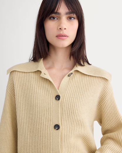Fisherman Cardigan in Wool Cashmere | Heather Light Camel