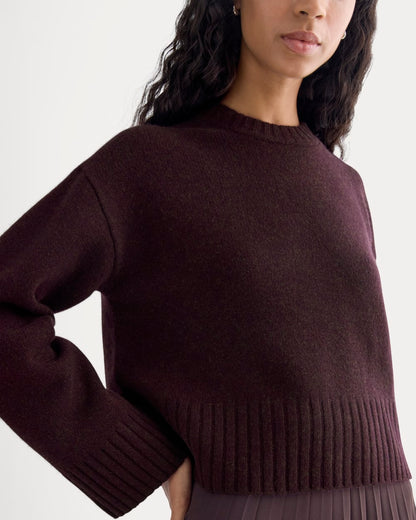 Cropped Boxy Crew in Luxe Merino | Heathered Winetasting