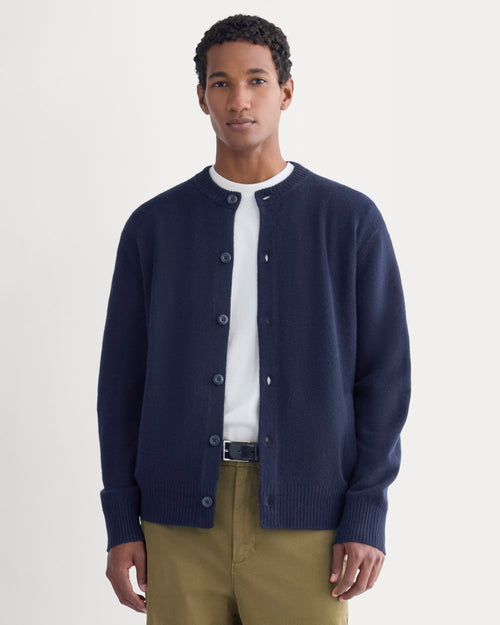 Luxe Merino Crew Cardigan | Deep Navy