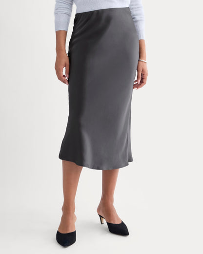 Slip Skirt in Silk Charmeuse | Graphite