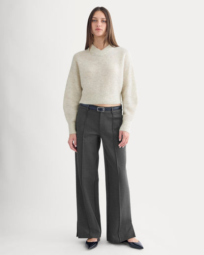 Ponte Wide-Leg Trouser | Heathered Soot