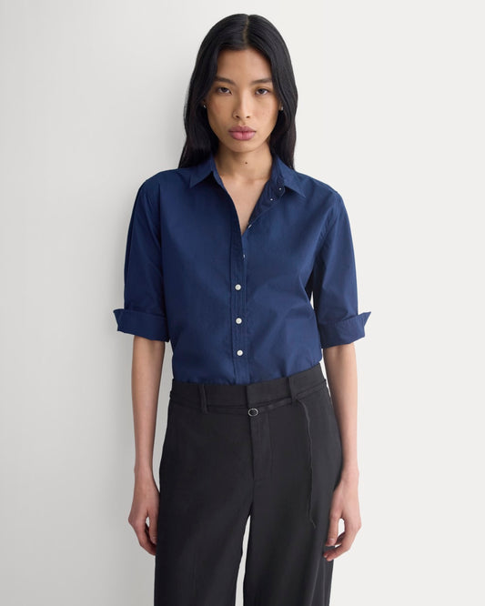 Cuff Detail Shirt in Lightweight Cotton | Navy