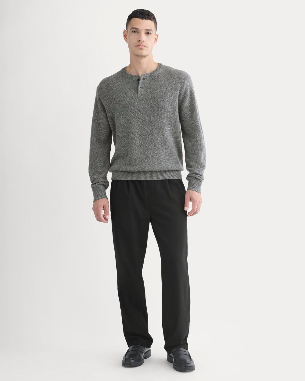 Henley in Wool Cashmere | Heather Charcoal