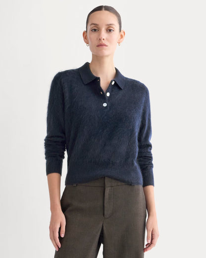 Lush Cashmere Cropped Polo Sweater | Starry Navy